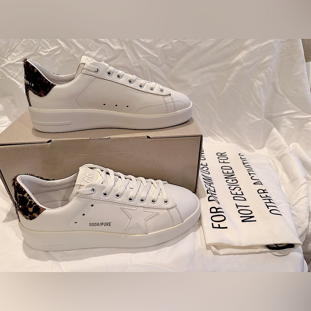 Golden Goose PureStar White Sneakers with Animal Print Detail on back- 40